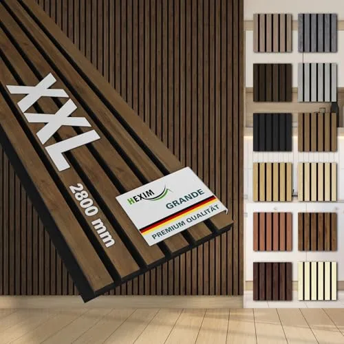 Hexim Akustikpaneele 4 Stück, XXL Holzpaneele mit Echtholzfurnier - Wandpaneele für verbesserte Raumakustik und edles Design. Schallabsorbierende Eigenschaften und einfache Montage machen diese Paneele ideal für jedes Ambiente.