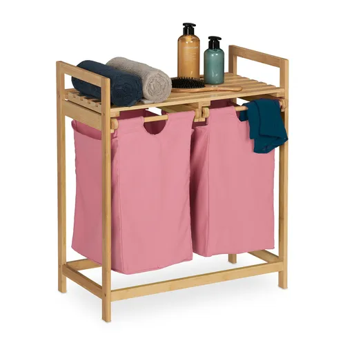 Wäschekorb Regal Wäschesortierer 30 L mit Ablage - Praktischer Wäschekorb mit 2 Fächern aus Bambus, ideal für die organisierte Wäschesortierung und Platzersparnis im Bad oder Schlafzimmer.