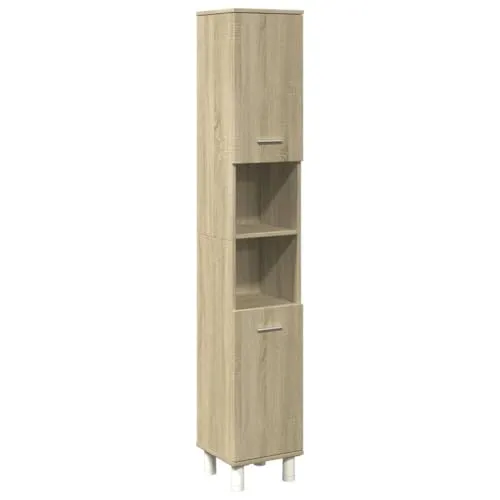 Badschrank Sonoma-Eiche 30,5x30x179 cm - Bad-Kommode mit 6 Fächern für optimale Stauraumnutzung, hergestellt aus langlebigem Holzwerkstoff in Sonoma-Eiche für eine stilvolle und pflegeleichte Badezimmergestaltung.