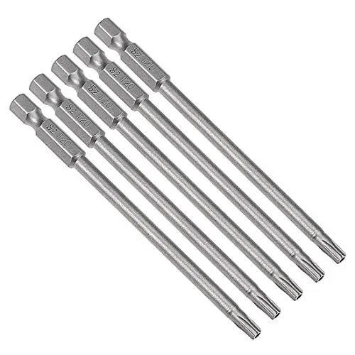 sourcing map 5 Stück T20 Torx Bit Set, 100mm Länge Magnetisch Bitsatz mit 1/4 Zoll Hex Sechskant S2 Stahl für Sicherheit Schraubendreher Akkuschrauber Schrauben Werkzeug