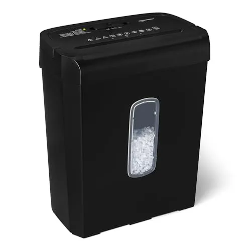 Amazon Basics Aktenvernichter P-3 Kreuzschnitt – bis 6 Blatt, 14 L Auffangbehälter