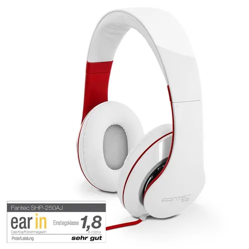 FANTEC SHP-250AJ-WT - Stereo Kopfhörer on Ear in Weiß/Rot - Kopfhörer mit 40 mm Lautsprechern für kraftvollen Sound, ideal für Musikgenuss zu Hause oder unterwegs. Komfortabler Kopfbügel und 1,2 m Kabel für flexible Nutzung.