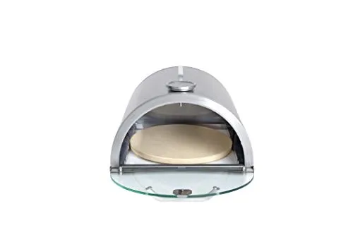 ALL'GRILL Pizzabox mit Pizzastein für Gasgrill 35x32cm - Grillzubehör für perfekte Pizzen: Robuste Edelstahl-Pizzabox mit integrierter Temperaturanzeige und aufklappbarer Scheibe, geeignet für alle Gas-Grills mit Seitenkochfeld, inklusive Pizzastein für knusprige Ergebnisse.