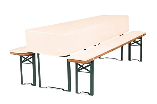 TexDeko Bierbankauflagen gepolstert 220x25x2cm mit Tischdecke 3TLG SET waschbar für Bierzeltgarnitur (220x70x30cm Creme)