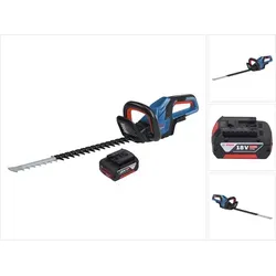 Bosch GHE 18V-60 Professional Heckenschere mit Akku - Heckenschere mit 60 cm Klingenlänge und leistungsstarkem 18 V Brushless Motor, ideal für präzises Schneiden im Garten – inkl. 5,0 Ah Akku.