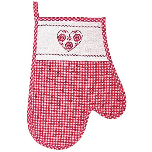 matches21 Topfhandschuh Ofenhandschuh Landhaus kariert rot weiß & Herz gestickt Handschuh für Küche 18x28 cm 1 STK