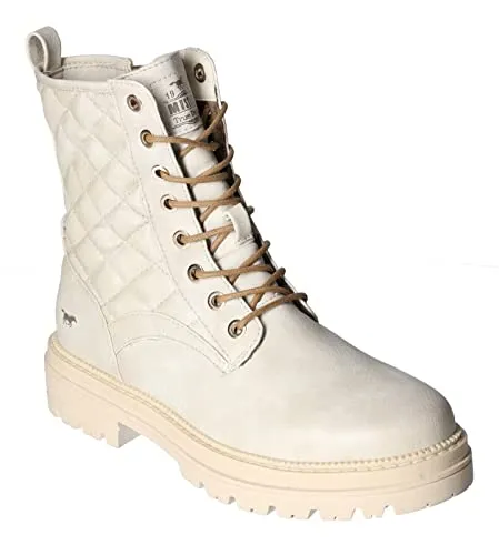 Mustang Damen Stiefelette Plateau Schnürboot 1398-516, Größe: 41 EU, Farbe: Weiß - Wanderschuhe mit gestepptem Rautenmuster und rutschfester Plateausohle für sicheren Halt, ideal für modische Outfits und vielseitige Looks.