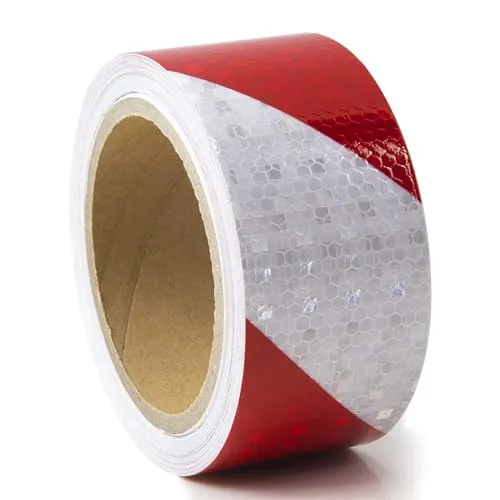 Reflektorband, 5 cm x 10 m Reflektorband Selbstklebend, Absperrband Rot Weiß, Warnaufkleber Reflektierendes Klebeband, Reflektierende Aufkleber, für Treppe, Fahrzeuge, Boote, Wegweiser
