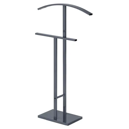 Eleganter Herrendiener Scott aus Metall in Grau - Moderne Herrendiener aus Metall mit stabiler Edelstahlbasis, ideal für knitterfreie Aufbewahrung von Anzügen und Hosen. Perfekt für Schlafzimmer oder Ankleidezimmer.