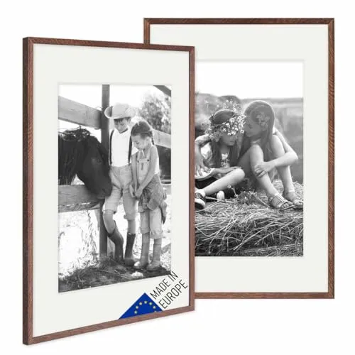 PHOTOLINI Bilderrahmen 2er Set Echtholz mit Passepartout - Stabile Holz-Bilderrahmen für kreative Wandgestaltungen. Ideal für Portraits und Erinnerungsstücke, mit Zubehör zur einfachen Montage und individuellen Anordnung.