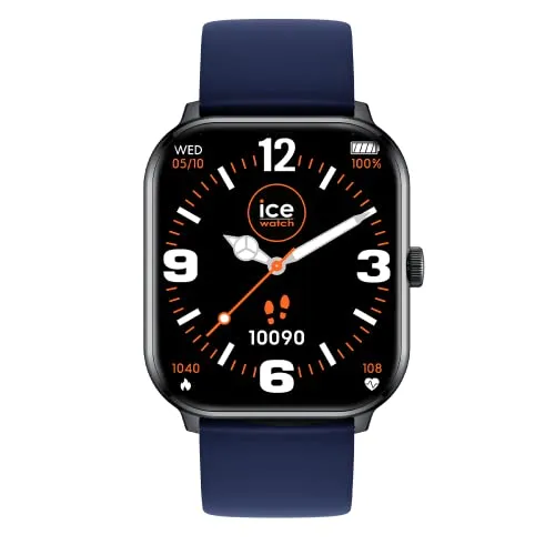 Ice-Watch - ICE smart Black navy - Elegante Smartwatch für Herren - Smartwatch mit Silikonarmband, Bluetooth und umfassenden Fitnessfunktionen wie Pulsuhr und Stoppuhr. Wasserdicht nach IP 68, ideal für aktive Lebensstile.