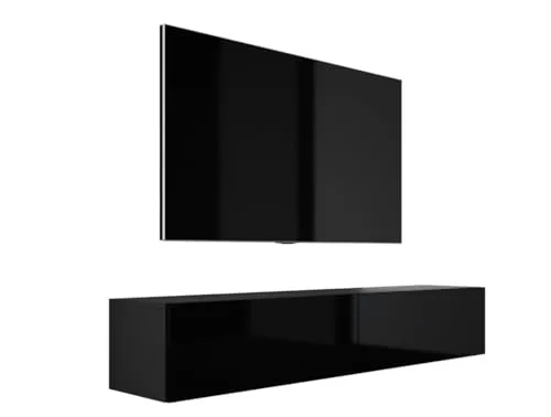 3E 3xE living.com Hängendes TV- Schrank - Modernes Design A: B: 170 cm, H: 34 cm, T: 32 cm, Schwarz Matt/Schwarz Glanz
