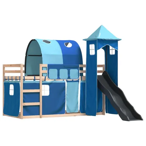 Maison Exclusive Etagenbett mit Rutsche und Gardinen Blau 90x190 cm