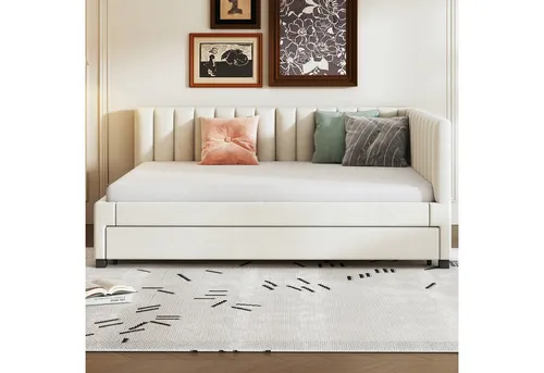 MODFU Schlafsofa Jugendbett Sofabett, Polsterbett – Ausziehbares Schlafsofa mit Lattenrost, Multifunktional für Jugendzimmer, Kinderzimmer & Gästezimmer, Samtstoff, Komfort & Stabilität., ohne Matratze