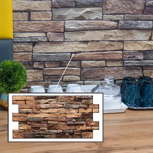 Untitled 3D-Wandpaneele PVC | Schieferstein Optik | 1-20 Platten - 0.5-10 m² | Für Wohnzimmer, Küche & Bad | Einfache DIY-Montage (1, Fulvous)