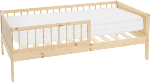 ML-Design Kinderbett 80x160 cm mit Matratze - Stabiles Einzelbett aus Kiefernholz mit Rausfallschutz und orthopädischer Kaltschaummatratze für optimalen Schlafkomfort – perfekt für Jungen und Mädchen ab 4 Jahren.