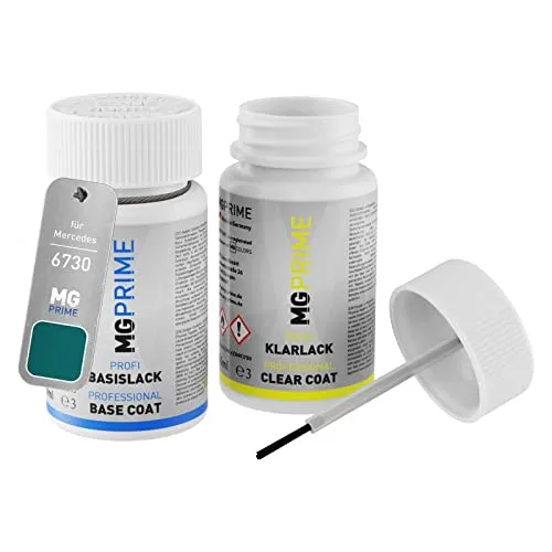 MG PRIME Autolack Lackstift Set für Mercedes 6730 Vaillantgrün Basislack Klarlack je 50ml