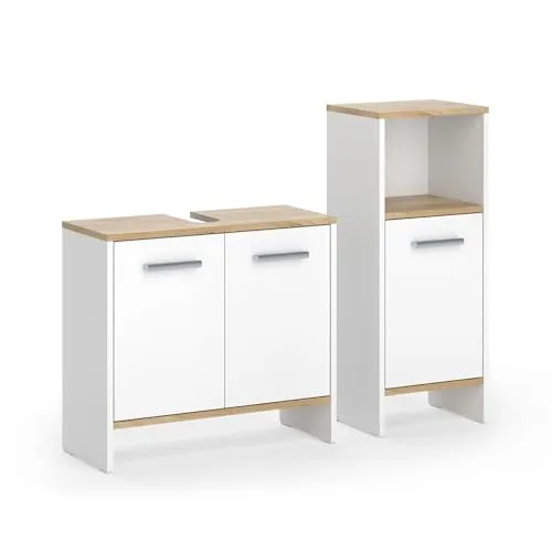 Vicco Badezimmermöbel-Set Karli, Weiß/Goldkraft Eiche, 2 Teile