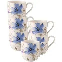 Villeroy & Boch Mariefleur Gris Basic Becher Set - 6-teiliges Porzellan Becher-Set mit Henkel, farbenfrohes Design für stilvolle Getränke und besonderen Genuss.