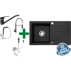 Hochwertige Granitspüle 76x44 Schwarz mit Armatur