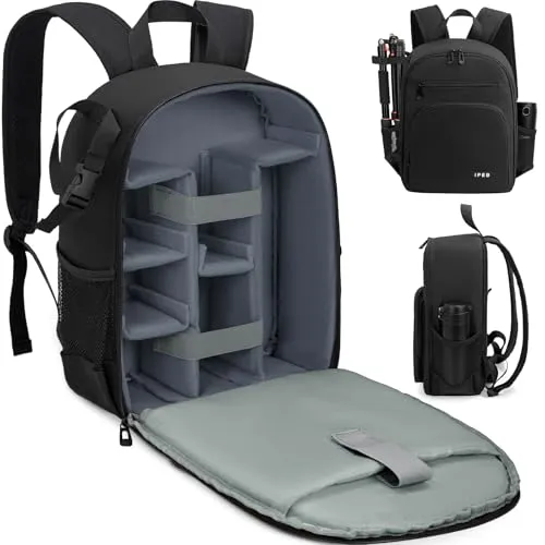 IPEB Kamerarucksack, Für DSLR/SLR spiegellose Kamera，Schwarz-Grau (S) | Stativhalterung, Wasserdichtes Kameragehäuse, Für DSLR/SLR spiegellose Kamera