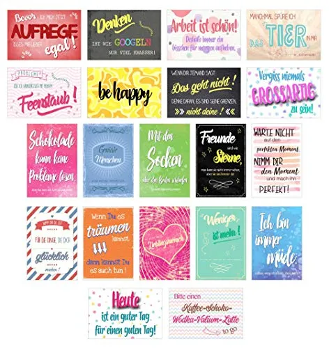 Edition Seidel Set 20 Postkarten mit Sprüchen - Karten mit Spruch - Geschenkidee - Dekoidee - Liebe, Freundschaft, Leben, Motivation, lustig – Postcrossing - Geburtstagskarten Danke Gutschein