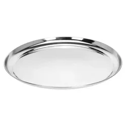 1.06 Tablett rund in silber - ca. Ø 34 cm - Edelstahl Serviertablett Deko Kerzentablett - Silber