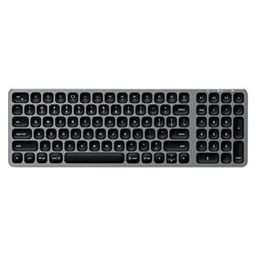 SATECHI Kompakte Kabellose Bluetooth Tastatur mit Hintergrundbeleuchtung - Tastaturen für Mac, mit Bluetooth 5.0 für einfache Verbindung, wiederaufladbar über USB-C und mit hintergrundbeleuchteten Tasten für Arbeiten bei wenig Licht.
