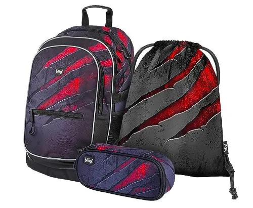 Baagl Schulrucksack Set 3 Teilig - Ergonomischer Ranzen für Grundschule - Schultaschen-Set mit ergonomischem Design, anatomisch gepolstertem Rücken und verstellbaren Gurten für optimalen Tragekomfort. Inklusive Turnbeutel und Federmäppchen für alles, was Ihr Kind braucht.