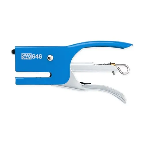 SAX Hefter Heftzange Metall - Blau, für 6 4 Klammern, max. Tiefe 28mm, robustes Metallgehäuse für langlebige Nutzung und geschlossene Heftung