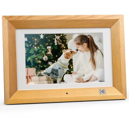 KODAK Digitaler Bilderrahmen 10 Zoll, No WLAN, 8GB Speicher, 1280x800 IPS | Hölz Elektronischer Fotorahmen mit Fernbedienung, Unterstützung Bild, Video, Musik, USB, SD Karte und Automatisch Drehende