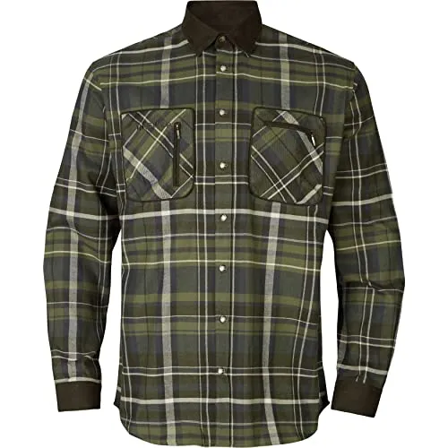 Härkila Pajala Hemd, Olive Check, Gr. L - Aktive Herrenbekleidung: Weiches, strapazierfähiges Flanellhemd mit Ellenbogen- und Manschettenverstärkungen, ideal für Jagd und Freizeit.