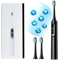 Tekoo Elektrische Zahnbürste mit LCD-Display, DIY-Modus, 5 Programme & IPX7, Aufsteckbürsten: 2 St., 1 Handstück, 2 Aufsteckbürsten, 1 USB-C-Ladekabel, Individueller DIY-Modus schwarz