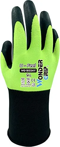 Wonder Grip WG-1855HY U-Feel - Arbeitshandschuhe mit Nitrilbeschichtung, Werkstatthandschuh für feinmechanik, Hitzeschutzhandschuh, Touchscreen- Handschuh, gr S / 7, Gelb