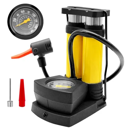 Fahrradpumpe mit Manometer Luftpumpe Fahrrad-Standpumpe mit 160psi Manometer Mini und Tragbar Dualkopf Fahrradpumpe für alle Ventile, Geeignet für Fahrräder, Bälle, Schwimmringe und Luftmatratzen