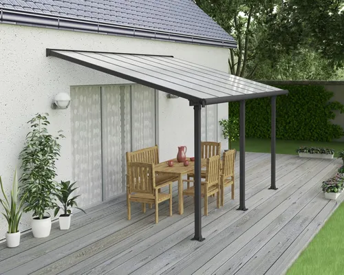Palram - Canopia Terrassenüberdachung Olympia | Anthrazit | 295x425x305 cm - Außenanbau mit extrem stabilen 16mm Doppelstegplatten, ideal für langlebigen Wetterschutz und hohe Schneelastigkeit. Flexibel anpassbar und wartungsfrei für eine ansprechende Terrasse.