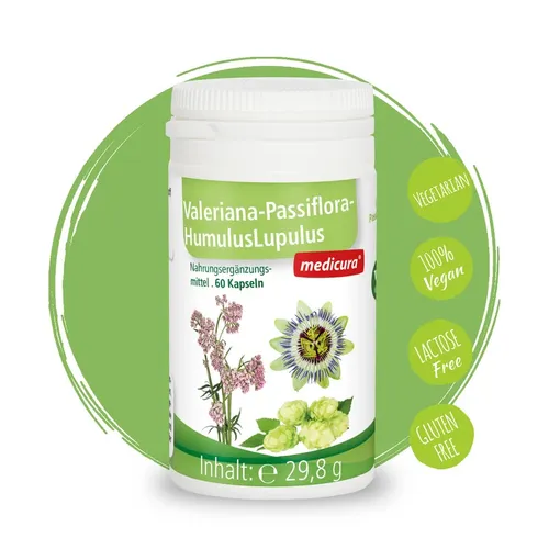 Valeriana Passiflora-Humulus L. – 60 Kapseln | Baldrian, Passionsblume & Hopfen