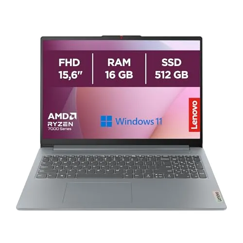 Lenovo IdeaPad Slim 3 Notebook 15,6 Zoll (39,6 cm) FHD (1920 x 1080) – AMD Ryzen 5 7520U, 16 GB RAM, 512 GB SSD, Windows 11 Home, WiFi 6 – Arctic Grey, exklusiv von Amazon