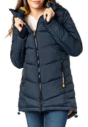 Sublevel Damen Winterjacke Stepp-Mantel mit Kapuze lang & tailliert, Outdoorjacke für Damen dark-blue1 XXL