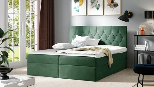Mirjan24 Boxbett, Grün, 180x200 cm, H3, Schlafzimmer - Komfortables Boxspringbett mit zwei Bettkästen für zusätzlichen Stauraum, ideal für ein stilvolles Schlafzimmer.