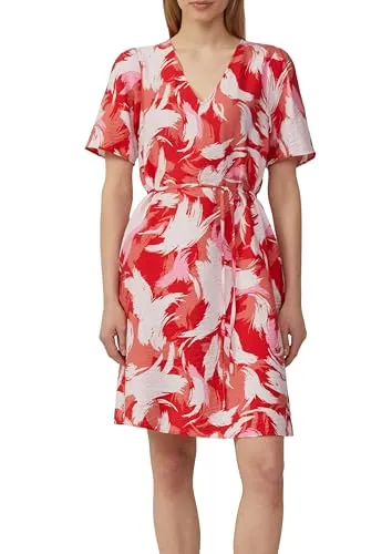 s.Oliver Kurzes Kleid mit Puffärmeln in Preiselbeere - Damen-Kleider, feminines Volumen-Statement durch Puffärmel, V-Ausschnitt und praktische Seitentaschen für einen charmanten Look.