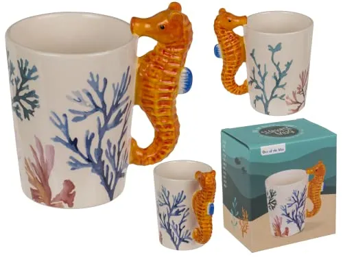 Out of the blue Becher,Seepferdchen,11 x 8,5 cm, 300 ml, aus Steingut, im Geschenkkarton
