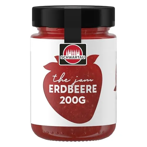 Schwartau The Jam Erdbeere | Premium Konfitüre mit 60% Fruchtanteil | Zuckerreduzierter, fruchtiger Frühstücksaufstrich aus besten Erdbeeren für Gebäck, Croissants, Desserts und Brunch-Momente | 220 g