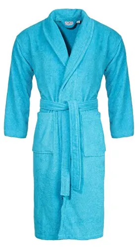 Class Home Collection Unisex Damen Herren Bademantel | Morgenmantel mit Schalkragen | Saunamantel 100% Baumwolle mit aufgesetzten Taschen und Gürtel | Oeko-TEX® Standard Zertifiziert | Türkis Gr. S