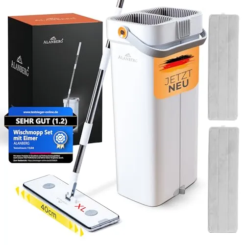 ALANBERG® XL Wischmopp Set mit Eimer – Rückenschonender Bodenwischer