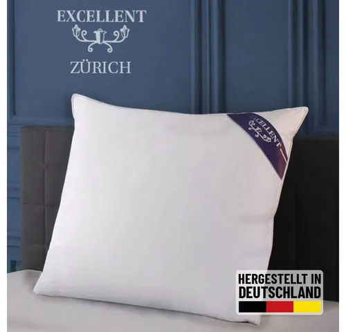 Excellent Federkopfkissen Zürich 80x80 cm - Allergikerfreundliches Kissen mit 70% Federn und 30% Daunen, 100% Baumwollbezug, ideal für erholsamen Schlaf und zertifiziert von Hohenstein.