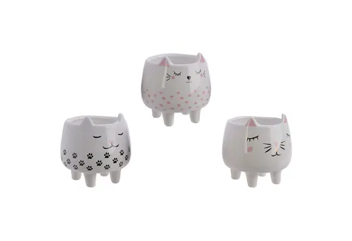 Decoris season decorations Blumentopf, Katze Blumentopf 8x10cm Weiß 1 Stück sortiert