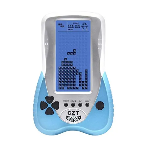 CZT verbesserte Version der Großbild-Backstein-Spielekonsole mit einstellbarer blauer Hintergrundbeleuchtung, Plug-in-Headset, 23 Spiele, Puzzle, wiederaufladbares Kindergeschenk