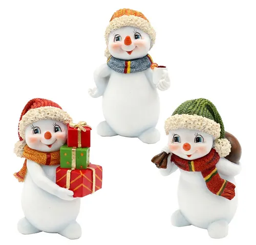 Dekohelden24 Dekofigur Schneekinder in verschiedenen Varianten, 3er Set, mit weihnachtlichen Accessoires, handbemalt
