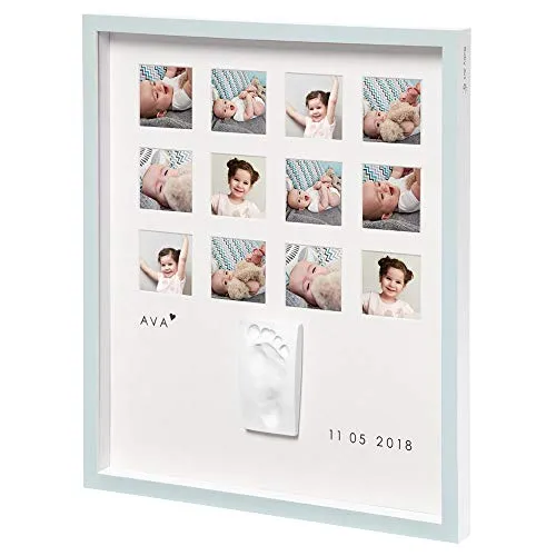 Baby Art - großer Foto Bilderrahmen mit Gipsabdruck Set für Baby Fußabdruck oder Handabdruck und Platz für 12 Fotos, Erinnerung an das erste Jahr, My Very First Year, vertikal, white, 3601094700